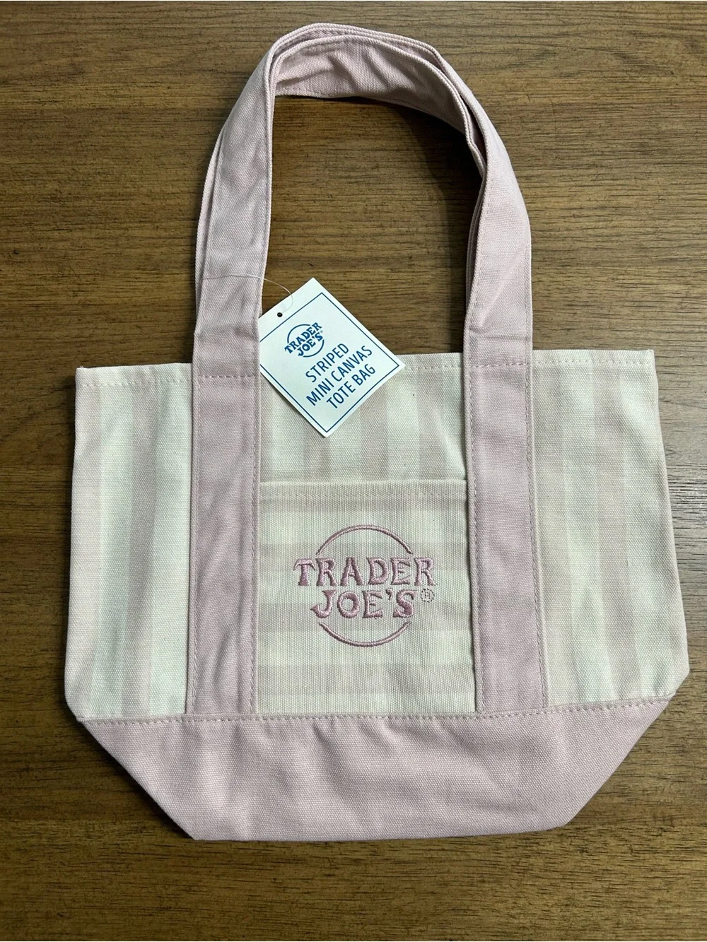 NWT Trader Joe’s Striped Mini Canvas Tote Bag - Pink - Picture 1 of 3